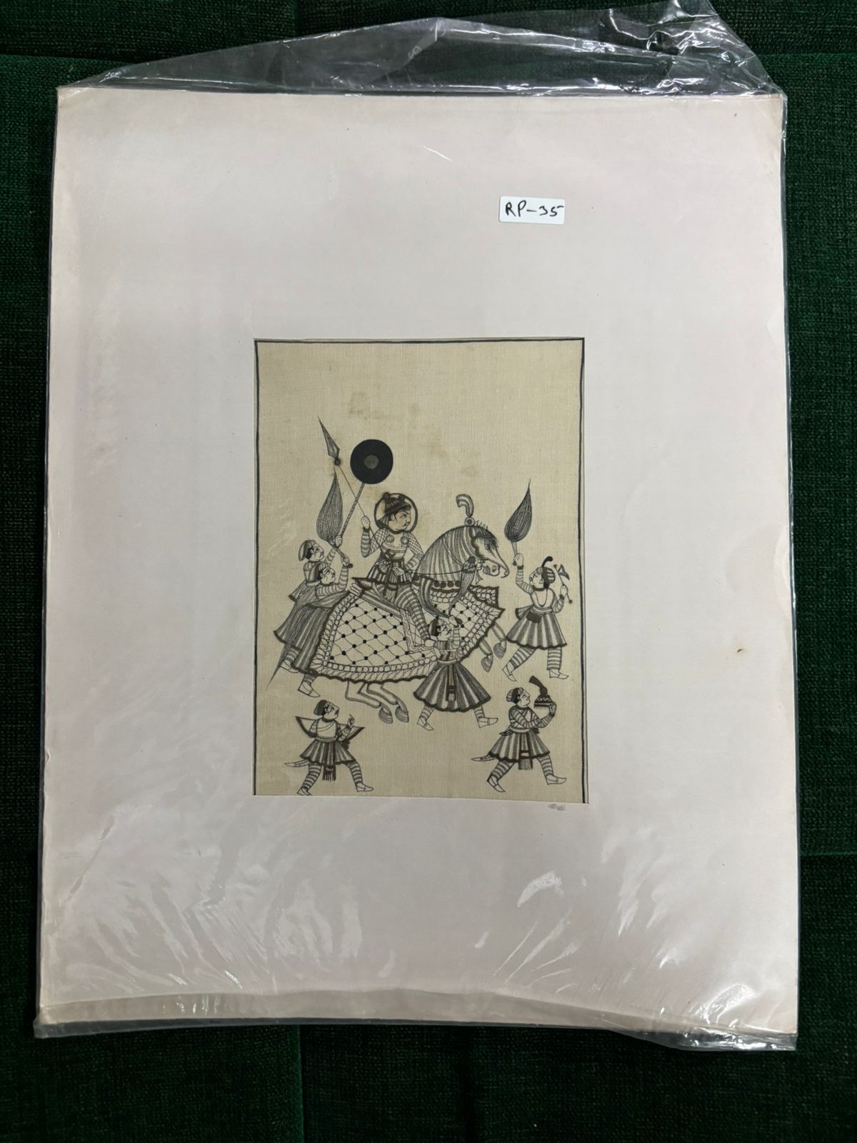 Traditional Indian Warrior on Horse Line Art ( R P . 35 )