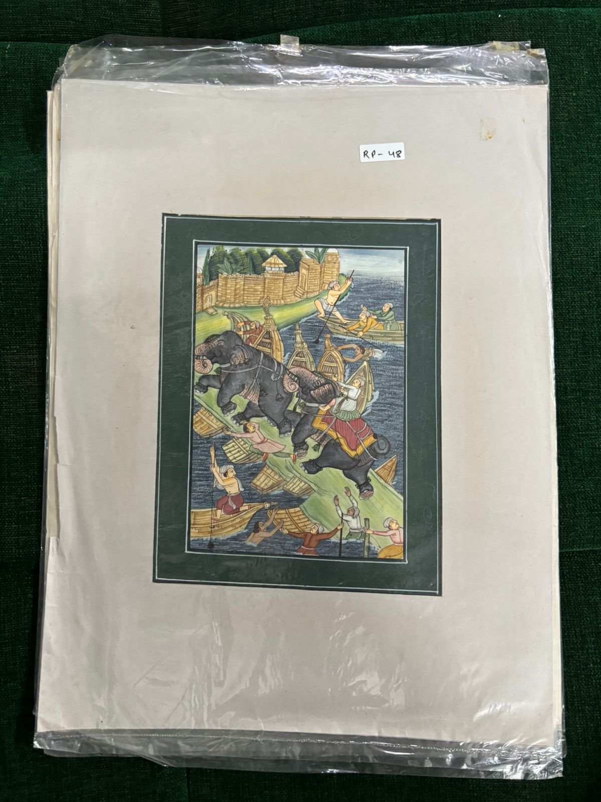 Elephant Battle Crossing – Traditional Miniature War Scene ( R P . 48 )