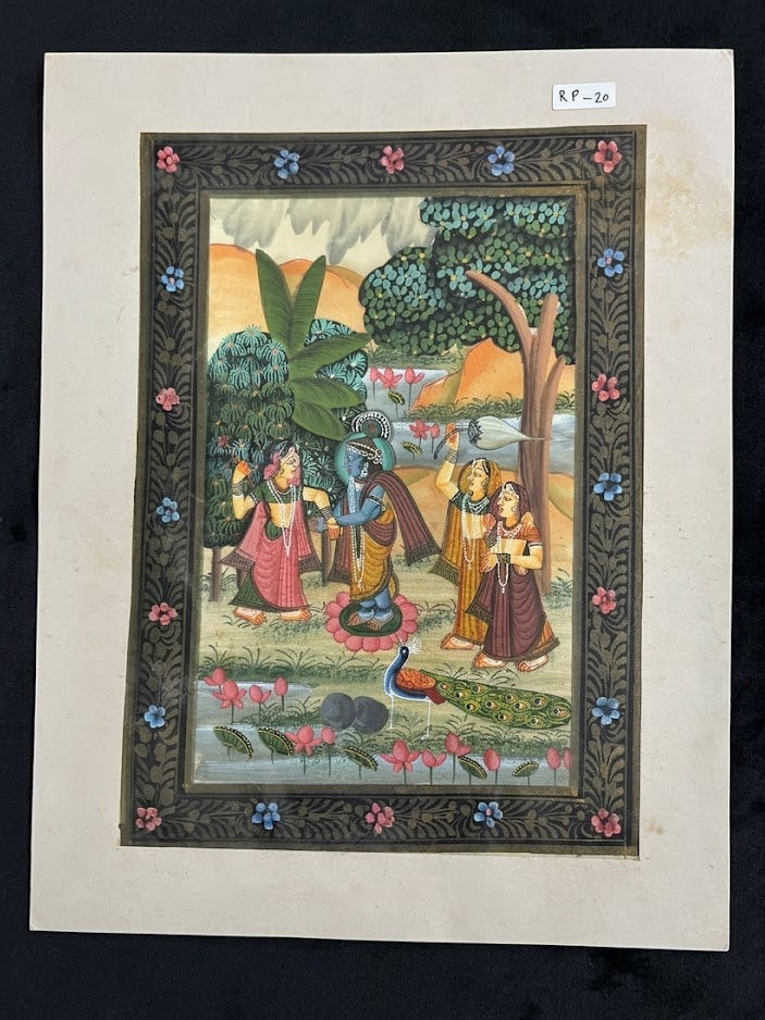 Vintage Indian Miniature Painting – Krishna with Gopis in Garden Scene ( R P . 20 )