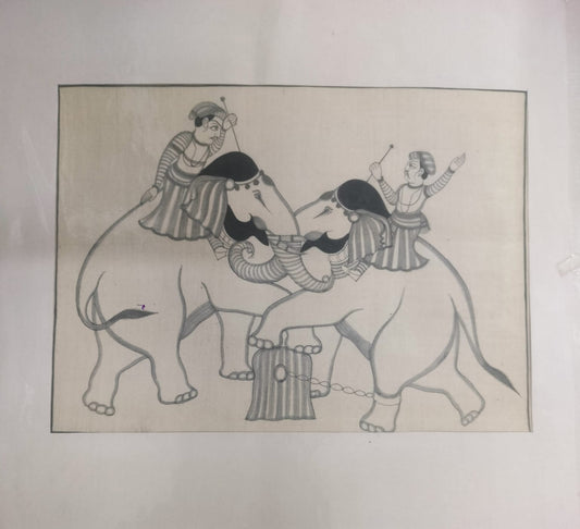 A Kota School Partly Coloured Drawing of Two Battle Elephants, Handmade , India, late 19th early 20th Century | Rare Arts & Painting