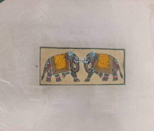 A kota school partly coloured drawing of two battle elephants, handmade paper, india, late 19th early 20th century | rare arts & painting