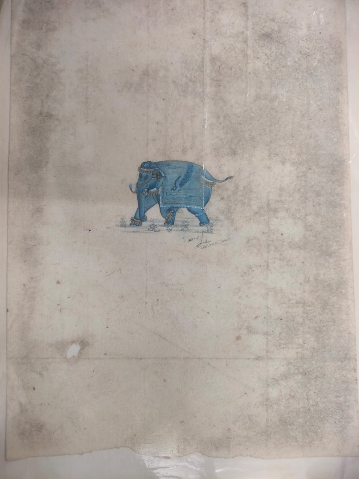 Indian Miniature Painting Of Elephant Handmade Decorated Elephant Fine Art On Silk Cloth