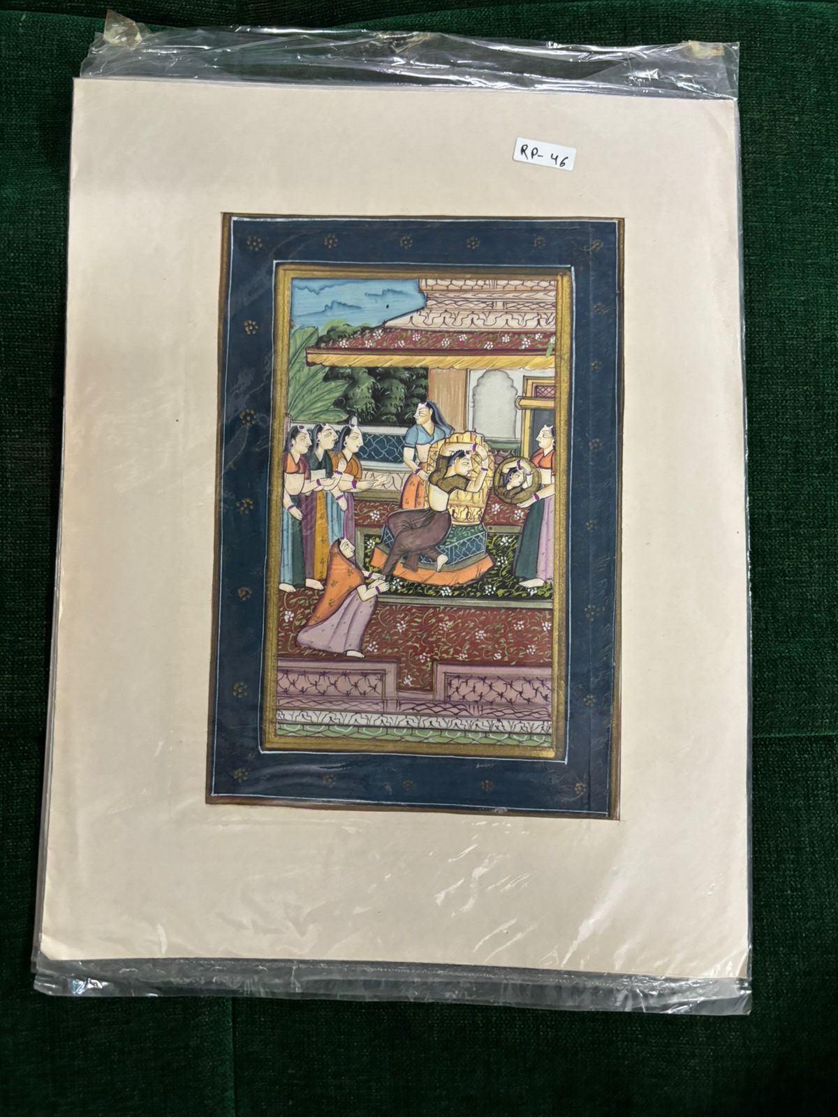 Title: Royal Court Scene with Attendants – Traditional Miniature Painting ( R P . 46 )