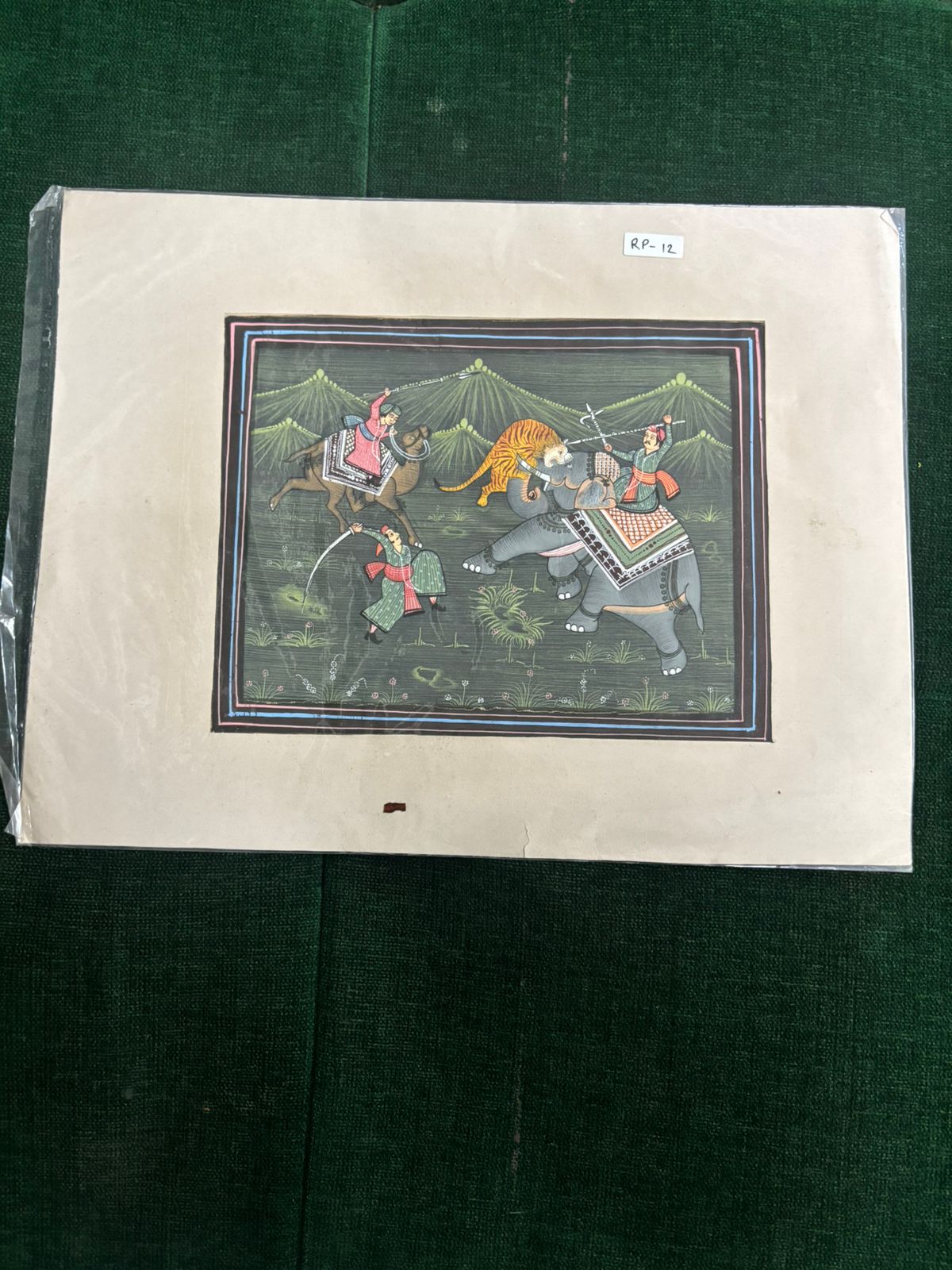 Vintage Indian Miniature Painting – Royal Tiger Hunt Night Scene ( R P . 12 )