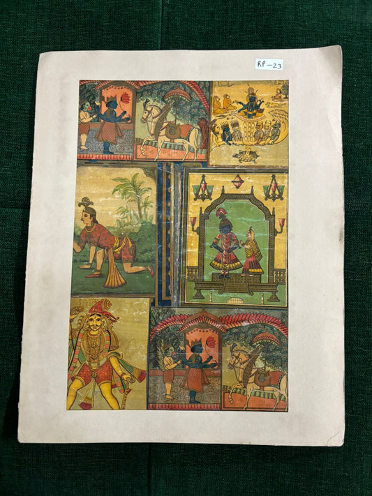 Vintage Indian Miniature Painting Panel – Mythological & Court Scenes Collage ( R P . 23 )