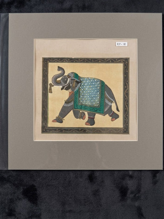 Vintage Indian Miniature Painting – Royal Elephant with Decorative Textile ( R P . 18 )