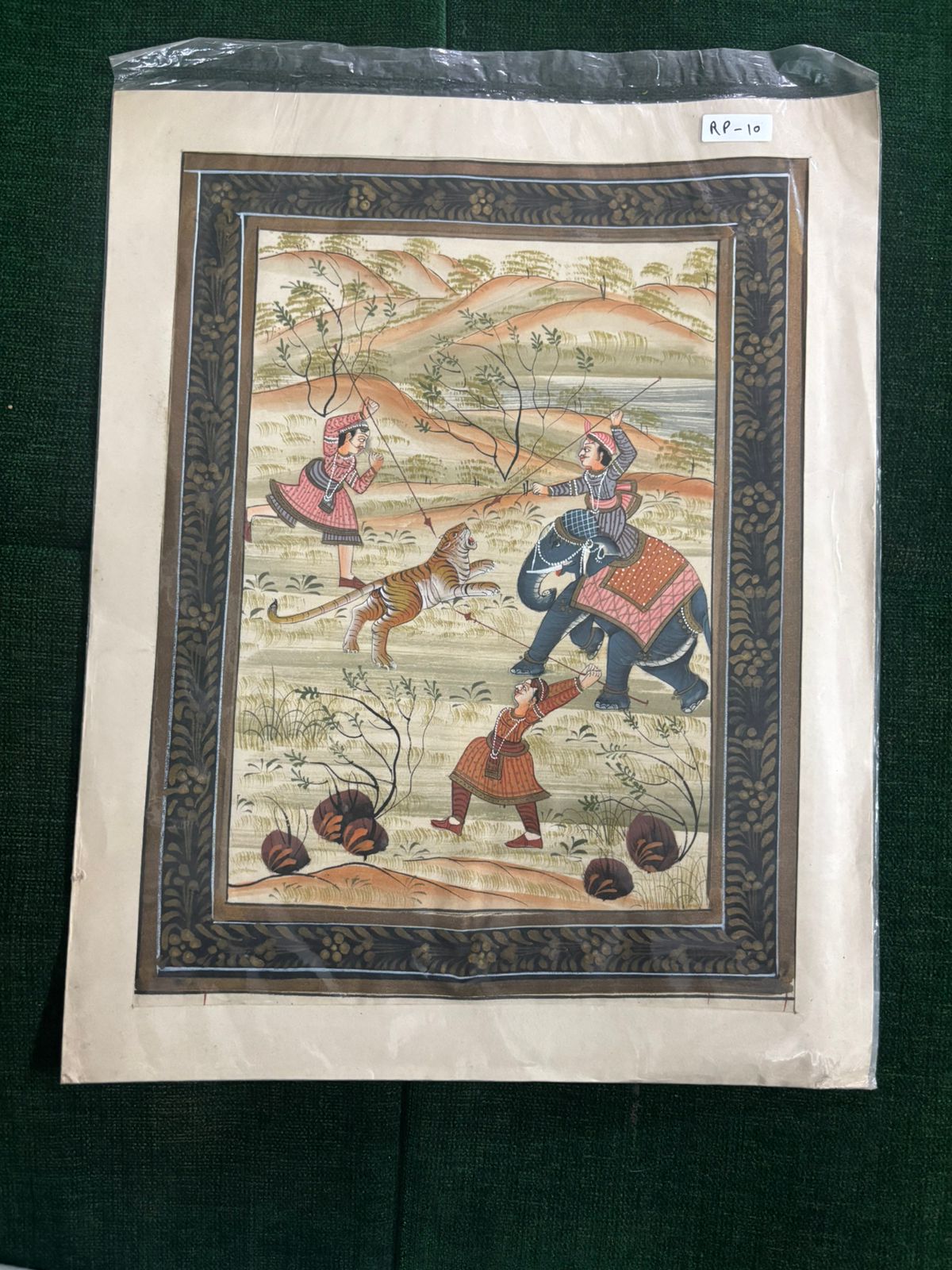 Vintage Indian Miniature Painting – Royal Tiger Hunt Scene ( R P . 10 )