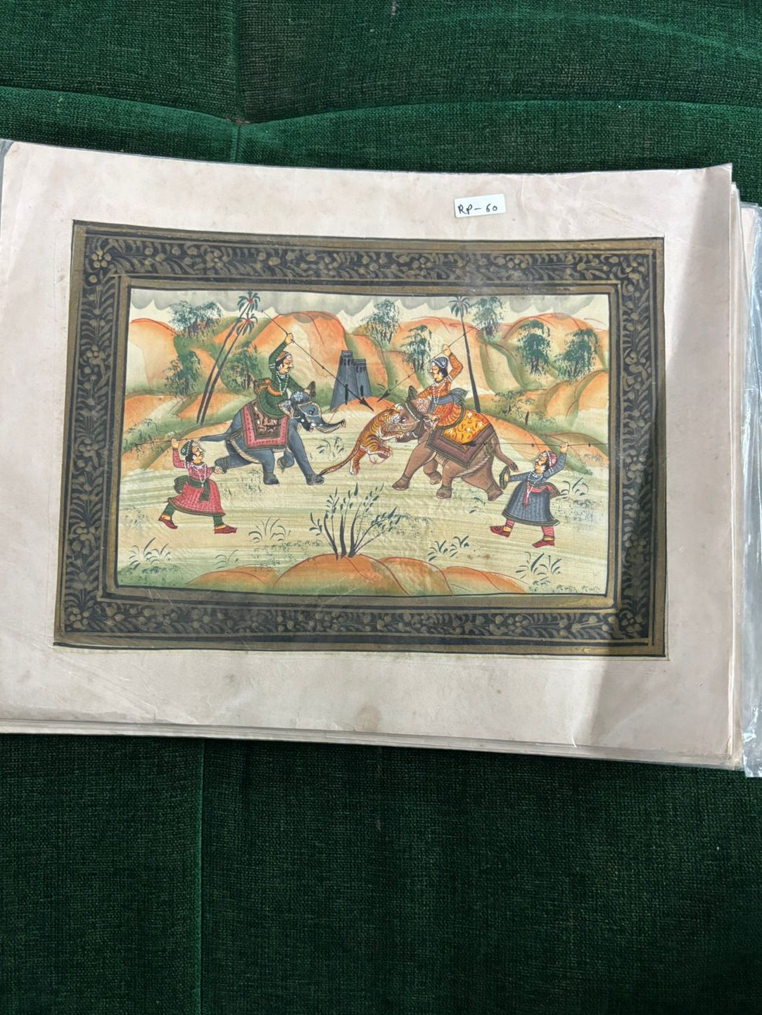 Vintage Indian Miniature Painting – Royal Hunt Scene with Elephants ( R P . 60 )