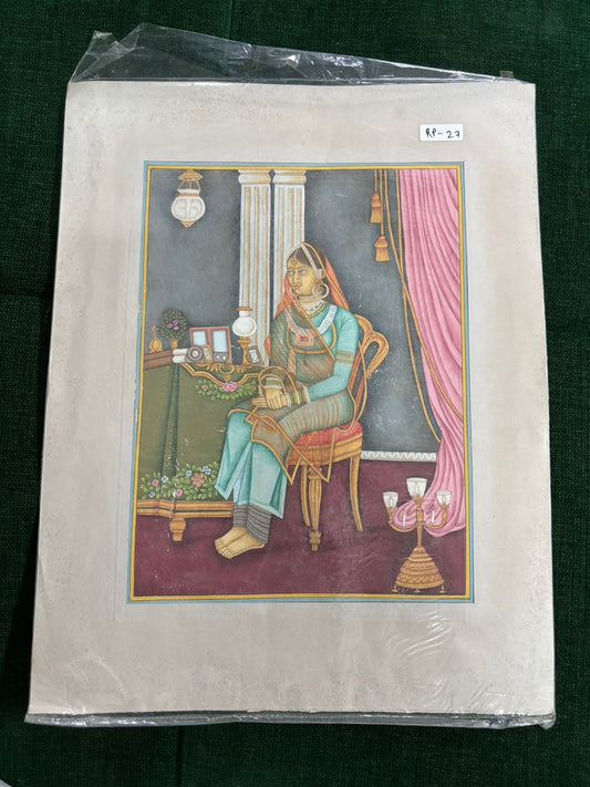 Royal Lady Portrait Miniature Painting – Traditional Indian Court Art ( R P . 27 )