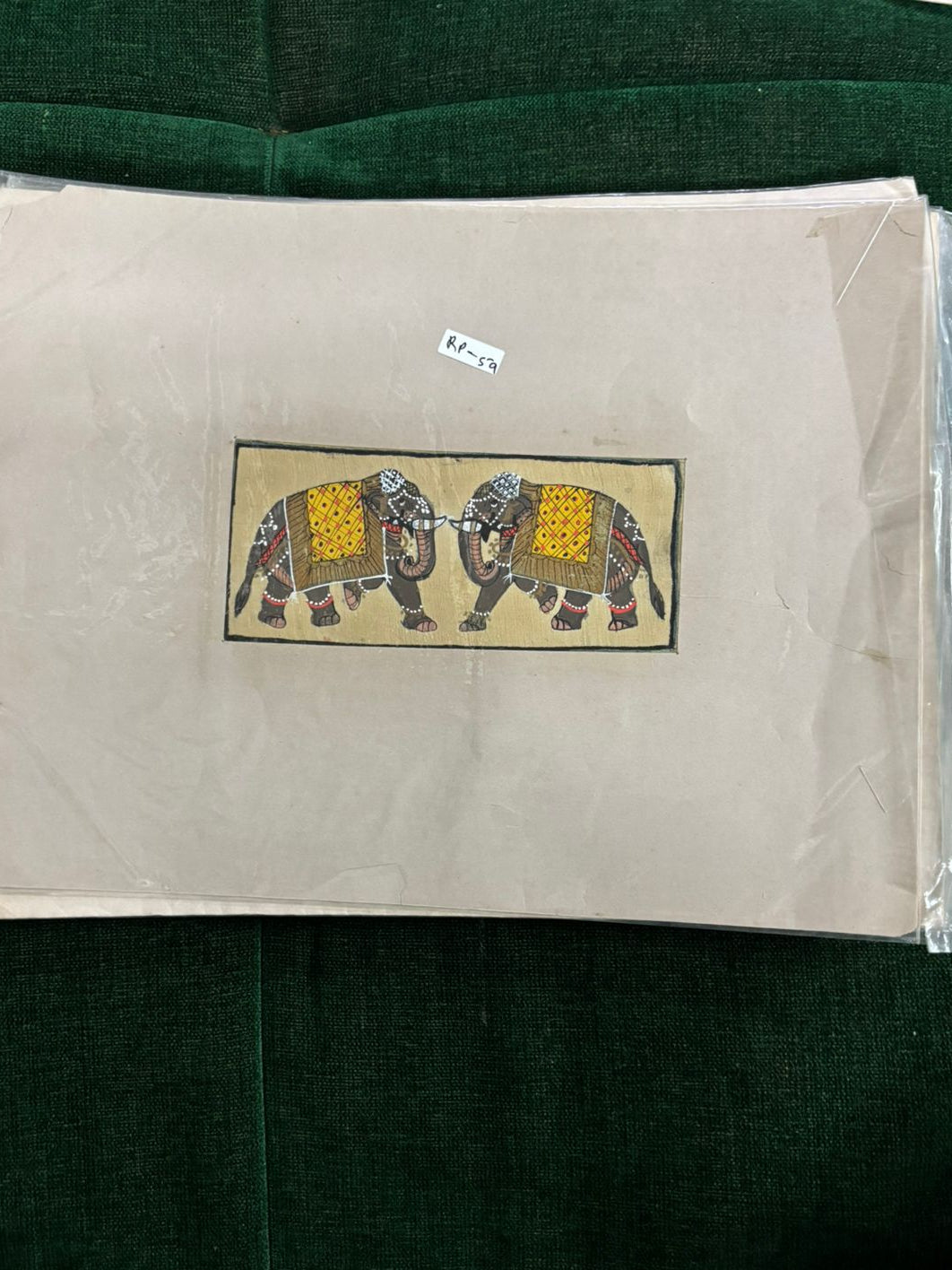 Twin Royal Elephants Miniature Painting ( R P . 59 )