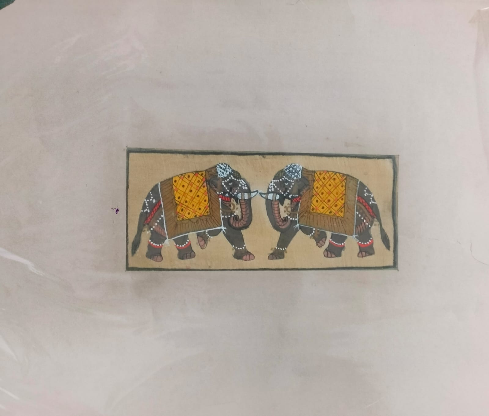 A kota school partly coloured drawing of two battle elephants, handmade paper, india, late 19th early 20th century | rare arts & painting