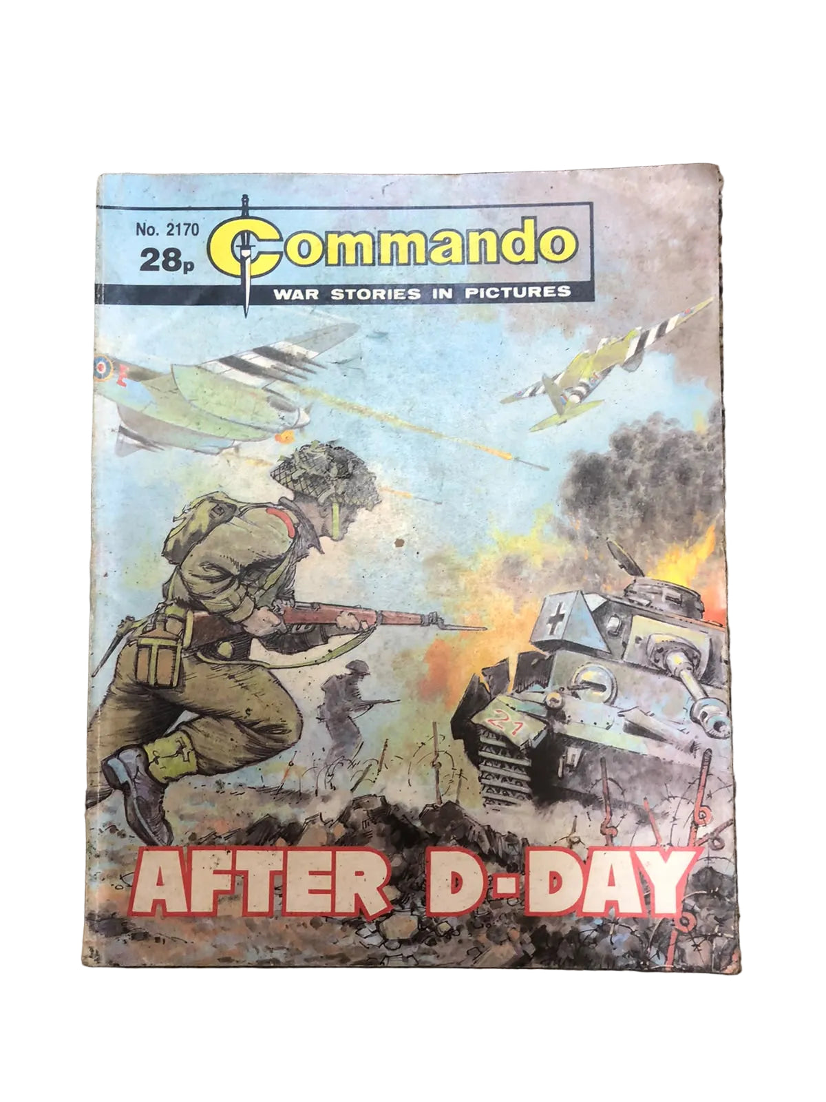 Commando: War Stories in Pictures (No. 2170), titled "After D-Day", published by D.C. Thomson & Co. Ltd. in March 1988.