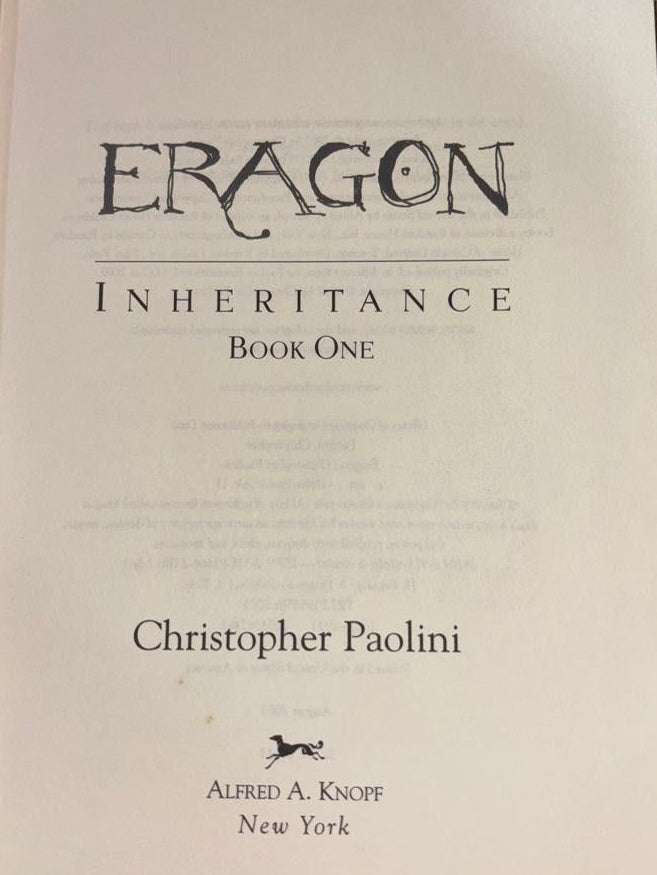ERAGON INHERITANCE BOOK ONE By Christopher Paolini