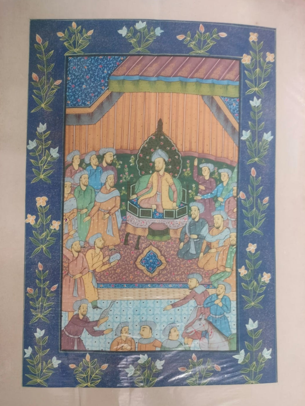 Handmade Persian Vintage Art Of Persian Darbar (Court) Art On Silk Cloth | Rare Arts & Painting