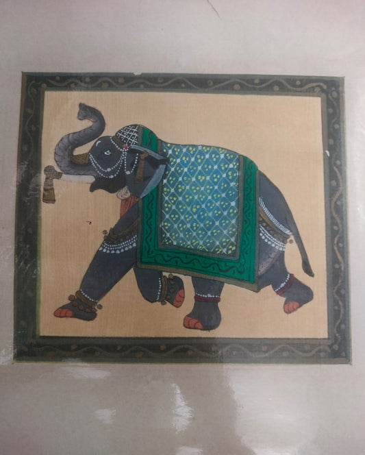 Indian Miniature Painting Of Elephant Handmade Fine Art On Paper By Artist Lula Udaipur (Raj)  | Rare Arts & Painting