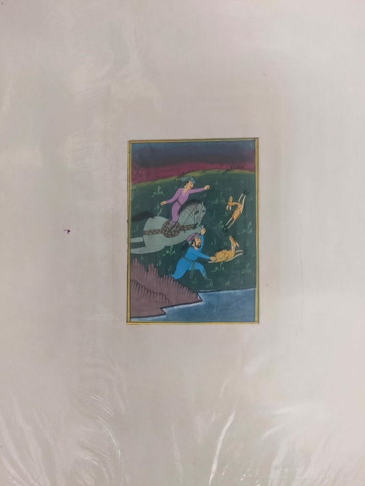 Indian Miniature Painting Of Mughal Emperor Hunting The Deer Old Art On Paper  | Rare Arts & Painting