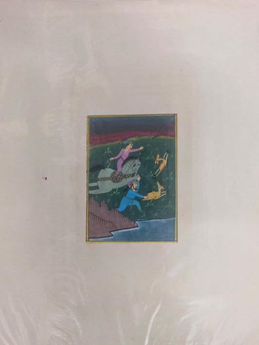 Indian Miniature Painting Of Mughal Emperor Hunting The Deer Old Art On Paper | Rare Arts & Painting