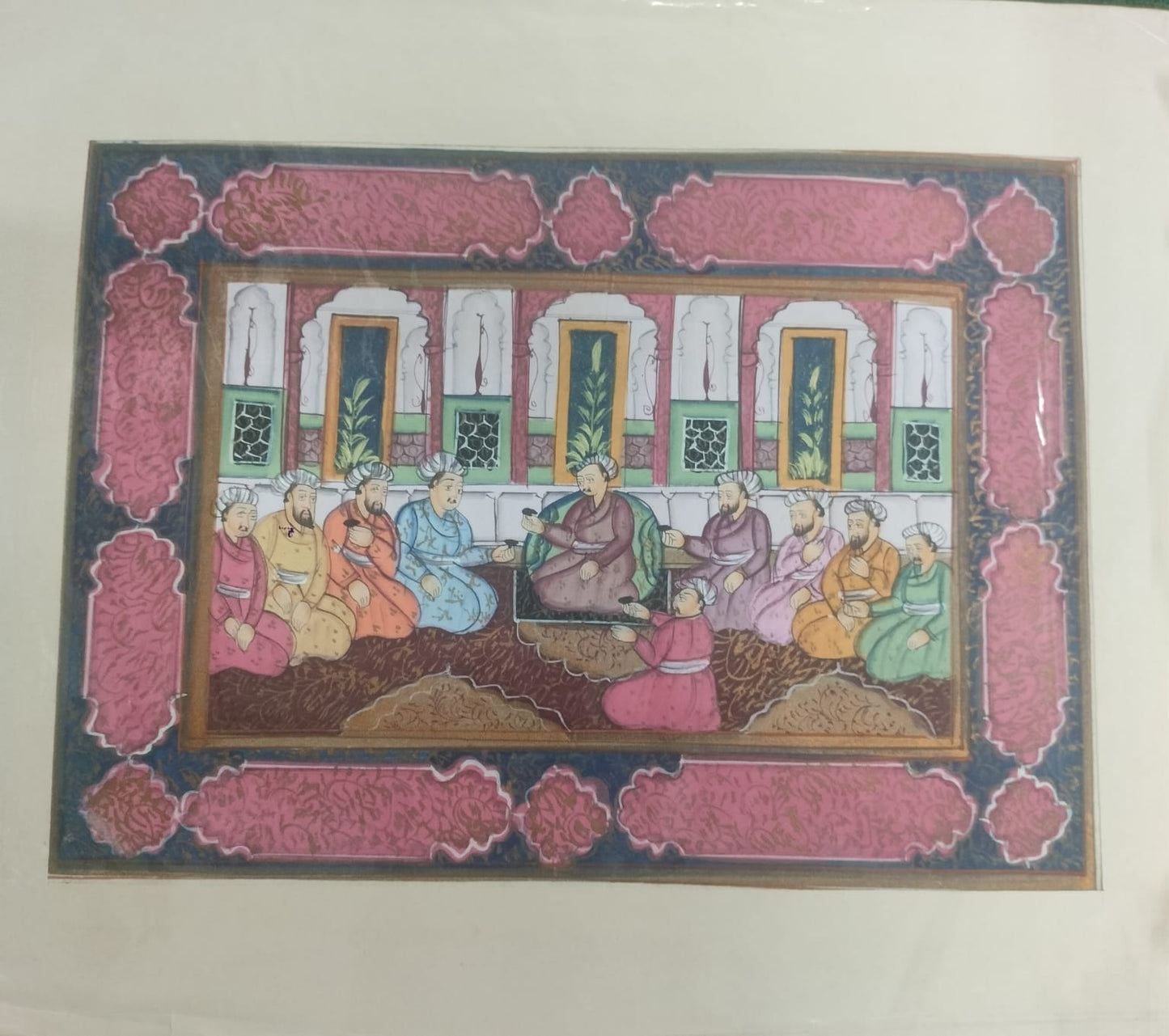 Indian Miniature Silk Painting Of Incident in a Mosque | Rare Arts & Painting