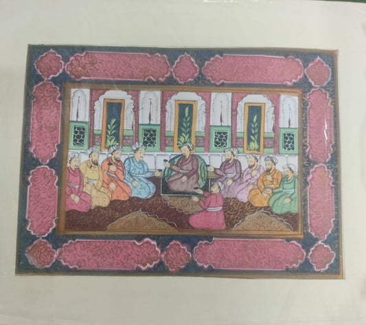 Indian Miniature Silk Painting Of Incident in a Mosque | Rare Arts & Painting