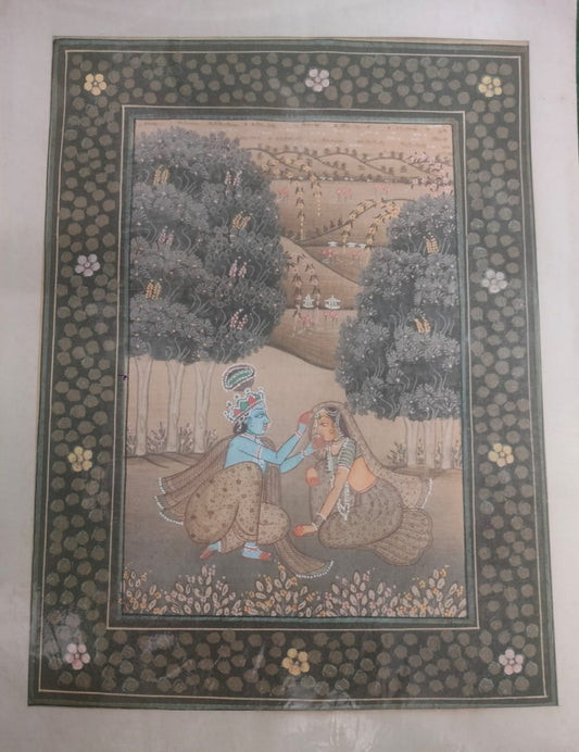 Krishna In Conversation With Radhaji Miniature Religious Traditional Art on  SILK CLOTH  | Rare Arts & Painting