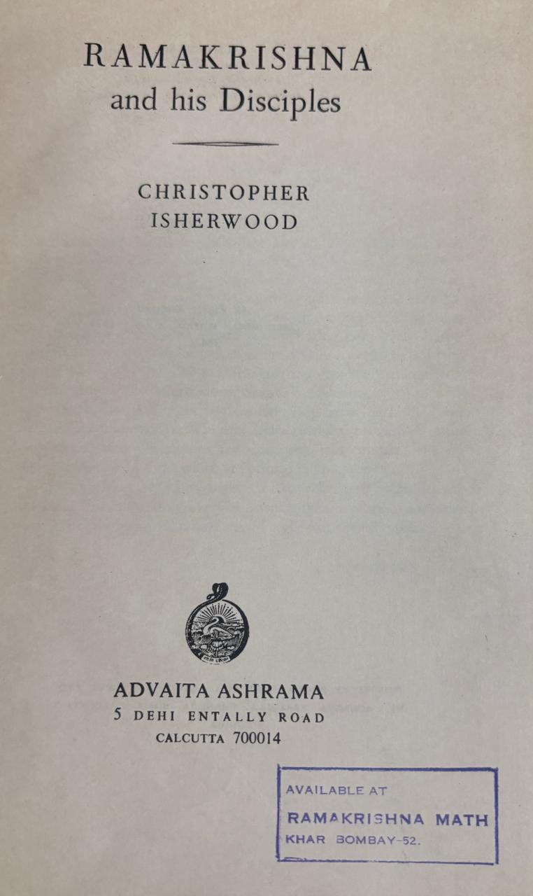 RAMAKRISHNA and his Disciples By CHRISTOPHER ISHERWOOD