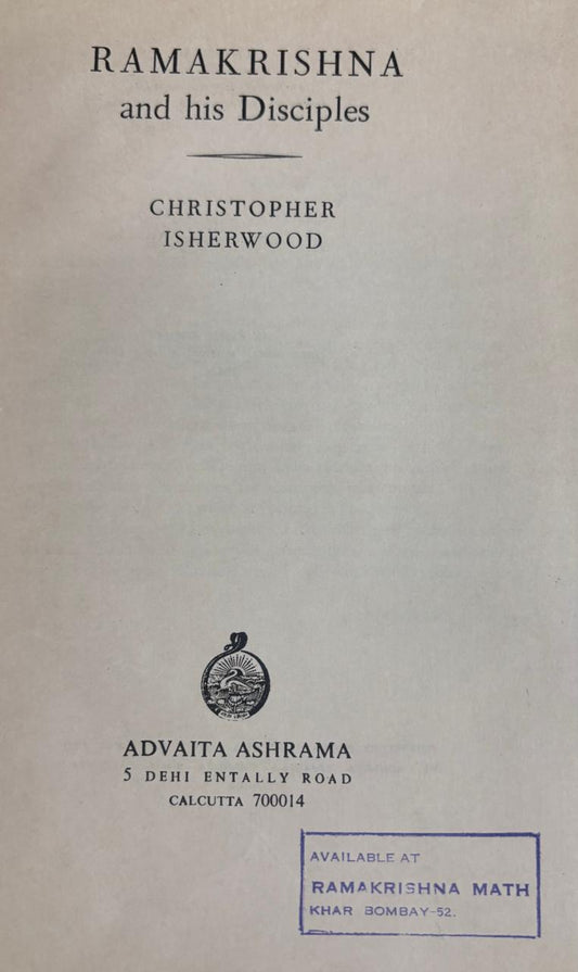 RAMAKRISHNA and his Disciples By CHRISTOPHER ISHERWOOD