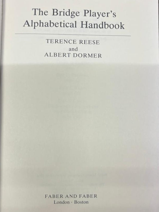 The Bridge Player's Alphabetical Handbook By TERENCE REESE and ALBERT DORMER (Rare)