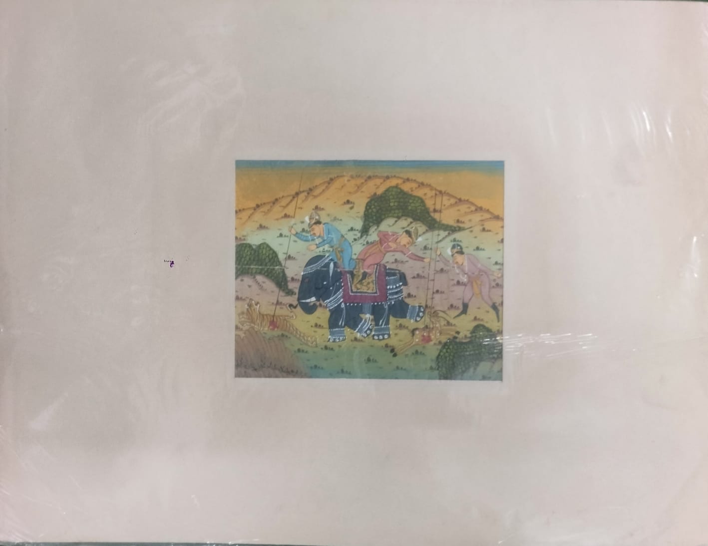 UNIQUE VINTAGE SILK PAINTING TIGER HUNTING SCENE INDIA | Rare Arts & Painting