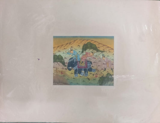 UNIQUE VINTAGE SILK PAINTING TIGER HUNTING SCENE INDIA | Rare Arts & Painting