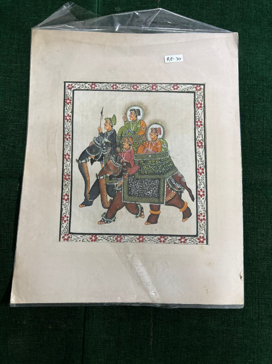 Royal Elephant Procession Miniature Painting – Traditional Indian Mughal Style Art ( R P . 30 )