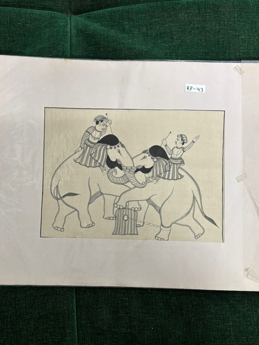 Traditional Indian Miniature Artwork – Elephant Training Scene ( R P . 43 )