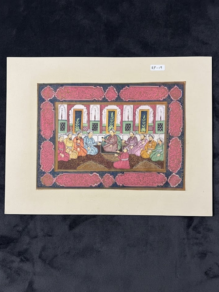 Vintage Indian Miniature Painting – Royal Court Gathering Scene ( R P . 19 )