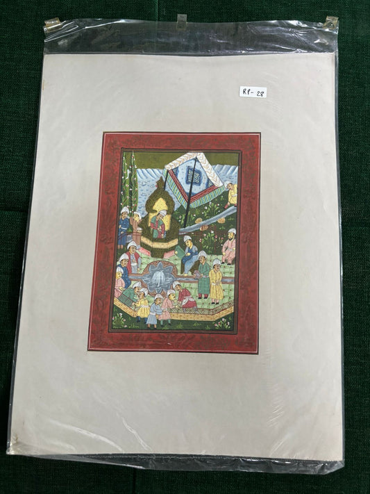 Mughal Garden Court Scene Miniature Painting – Royal Gathering Artwork ( R P . 28 )